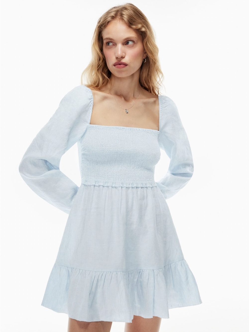 Aritzia Wilfred Tempest Linen Mini Dress Light Blue
